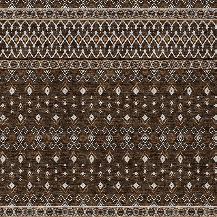 10' X 14' Chocolate Taupe And Copper Tribal Washable Indoor Outdoor Area Rug
