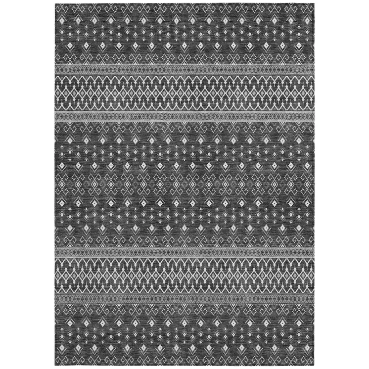 3' X 5' Gray Silver And Charcoal Tribal Washable Indoor Outdoor Area Rug