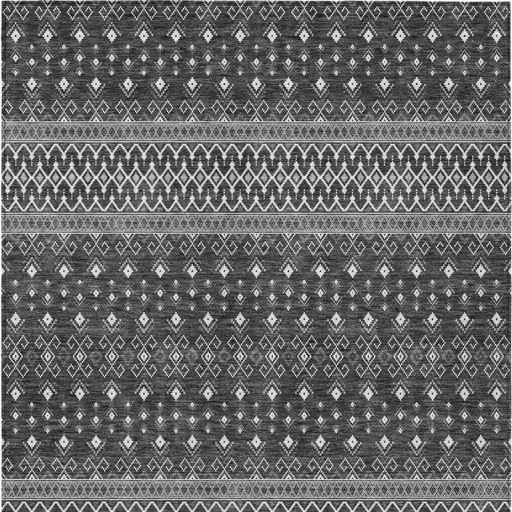 3' X 5' Gray Silver And Charcoal Tribal Washable Indoor Outdoor Area Rug