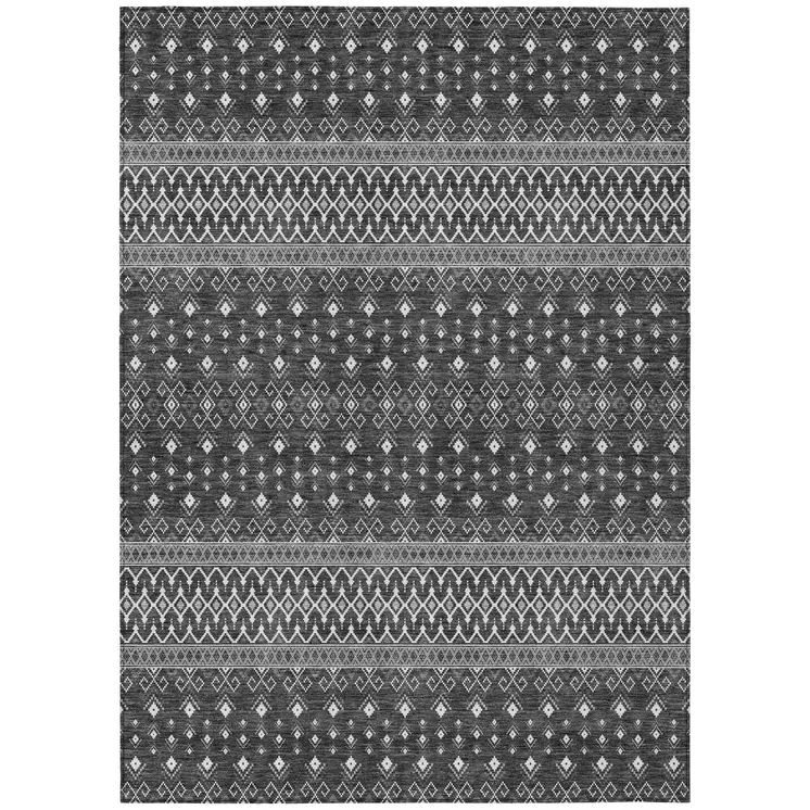 5' X 8' Gray Silver And Charcoal Tribal Washable Indoor Outdoor Area Rug