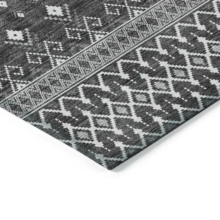5' X 8' Gray Silver And Charcoal Tribal Washable Indoor Outdoor Area Rug
