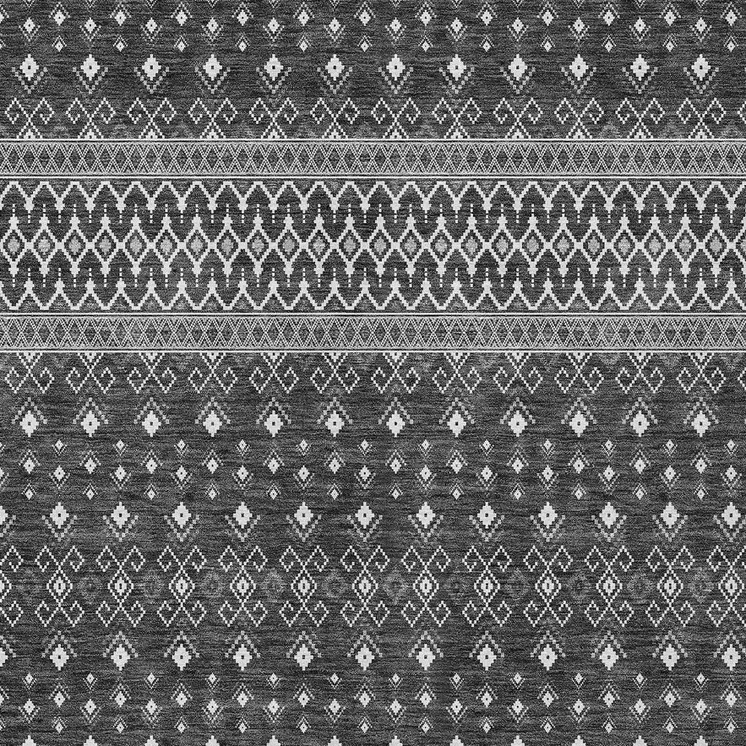 5' X 8' Gray Silver And Charcoal Tribal Washable Indoor Outdoor Area Rug
