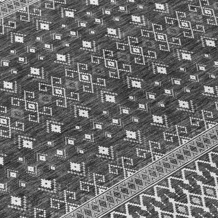 10' X 14' Gray Silver And Charcoal Tribal Washable Indoor Outdoor Area Rug