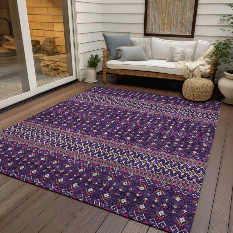 3' X 5' Purple Pink And Yellow Tribal Washable Indoor Outdoor Area Rug