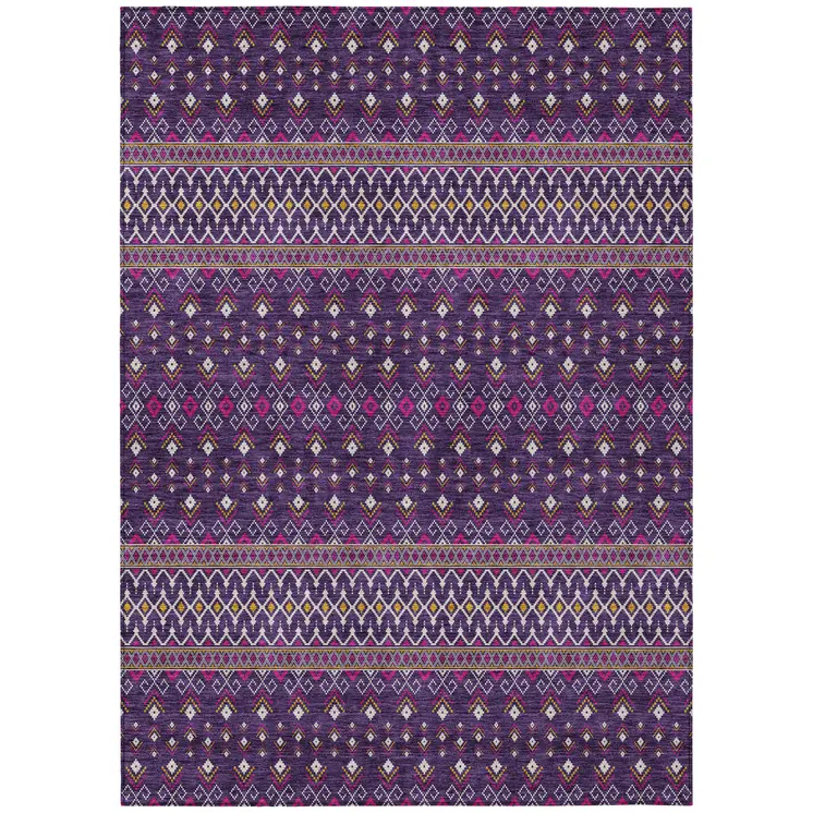 3' X 5' Purple Pink And Yellow Tribal Washable Indoor Outdoor Area Rug