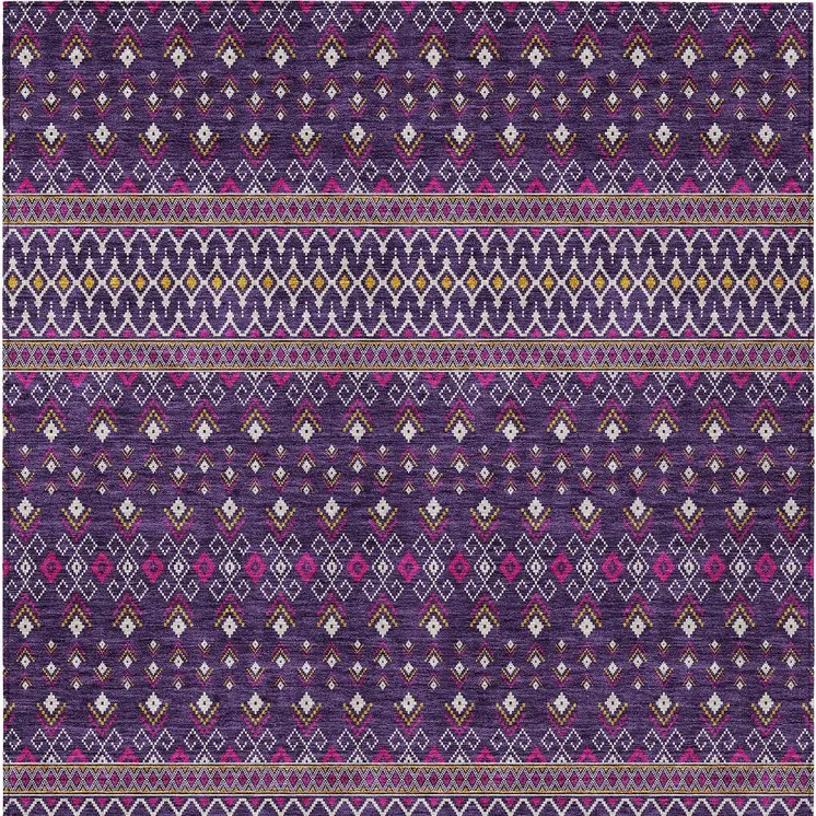 3' X 5' Purple Pink And Yellow Tribal Washable Indoor Outdoor Area Rug
