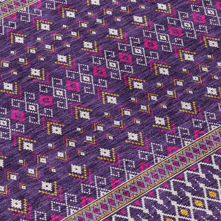 3' X 5' Purple Pink And Yellow Tribal Washable Indoor Outdoor Area Rug