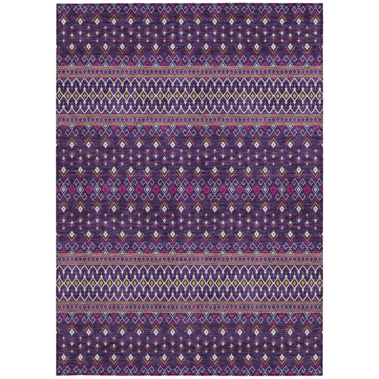 8' X 10' Purple Pink And Yellow Tribal Washable Indoor Outdoor Area Rug