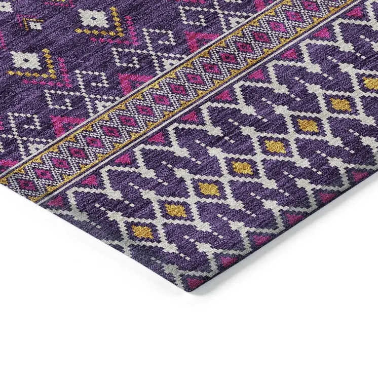 8' X 10' Purple Pink And Yellow Tribal Washable Indoor Outdoor Area Rug