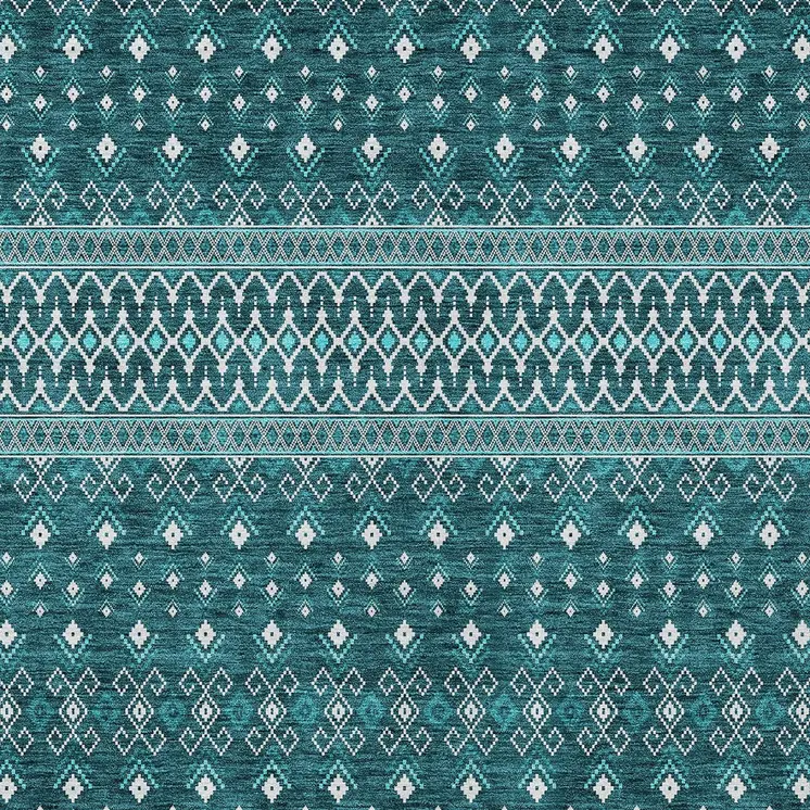 5' X 8' Teal Blue Aqua And Ivory Tribal Washable Indoor Outdoor Area Rug