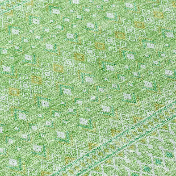 3' X 5' Green And Mint Green Tribal Washable Indoor Outdoor Area Rug