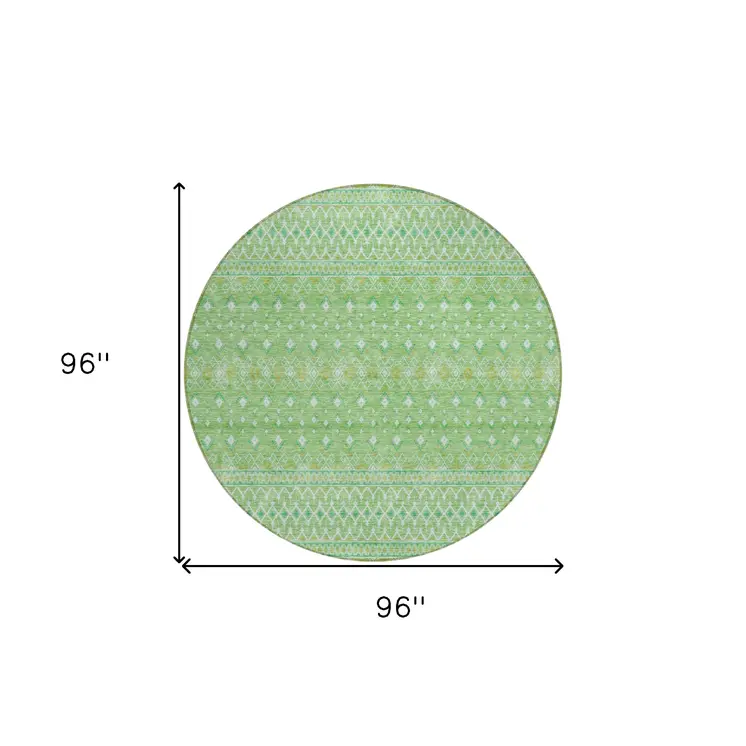 8' Green And Mint Green Round Tribal Washable Indoor Outdoor Area Rug