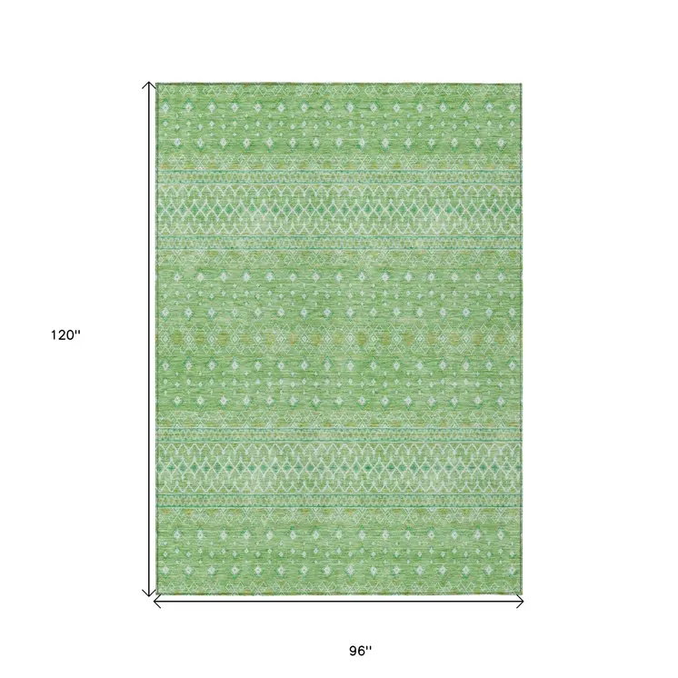 8' X 10' Green And Mint Green Tribal Washable Indoor Outdoor Area Rug