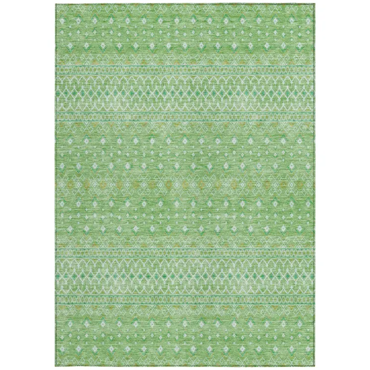 8' X 10' Green And Mint Green Tribal Washable Indoor Outdoor Area Rug