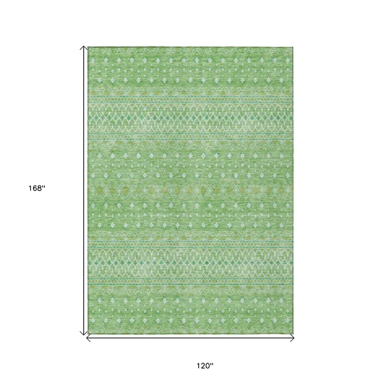 10' X 14' Green And Mint Green Tribal Washable Indoor Outdoor Area Rug