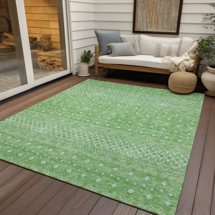 10' X 14' Green And Mint Green Tribal Washable Indoor Outdoor Area Rug