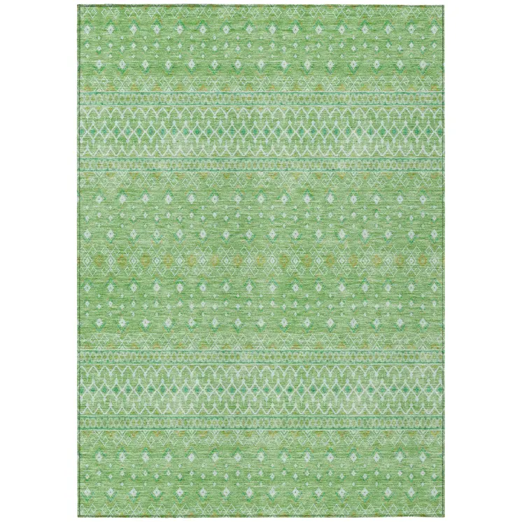 10' X 14' Green And Mint Green Tribal Washable Indoor Outdoor Area Rug