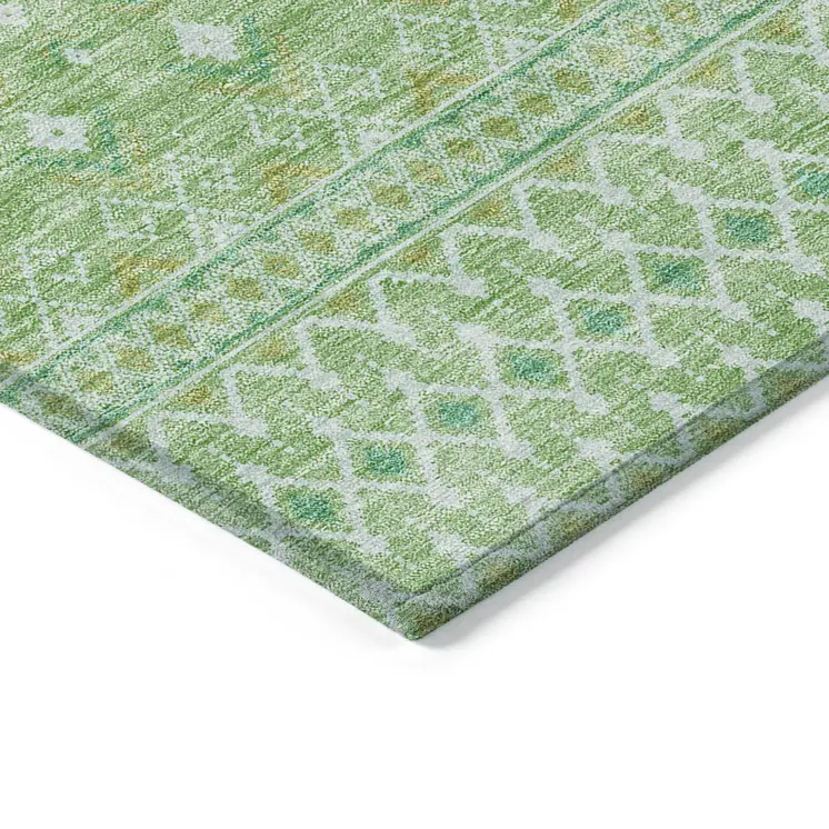 10' X 14' Green And Mint Green Tribal Washable Indoor Outdoor Area Rug