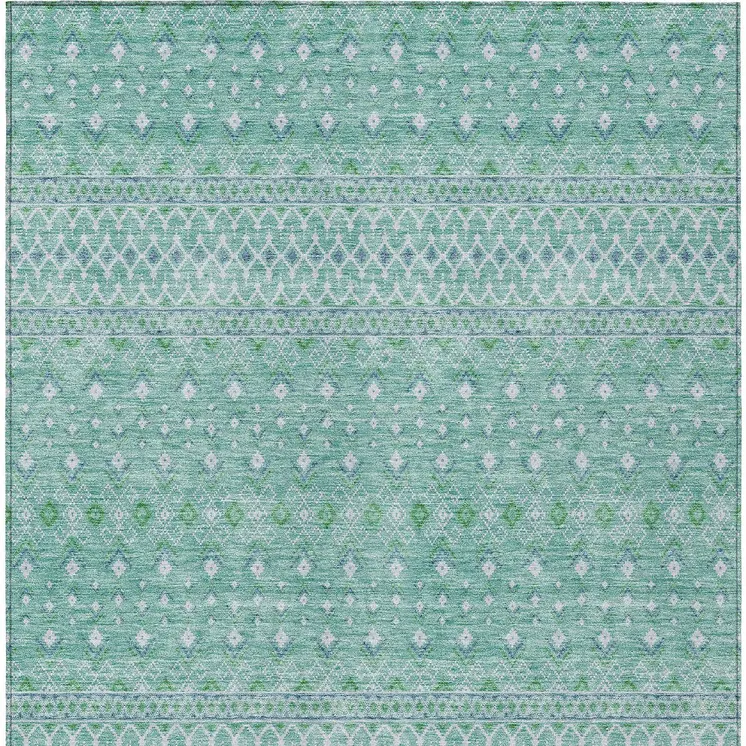 3' X 5' Aqua Teal Blue And Ivory Tribal Washable Indoor Outdoor Area Rug