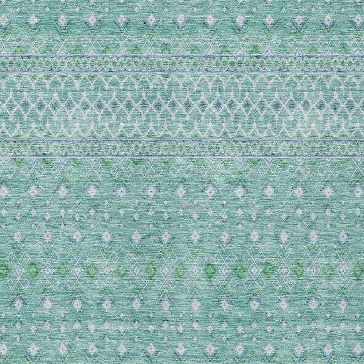 5' X 8' Aqua Teal Blue And Ivory Tribal Washable Indoor Outdoor Area Rug