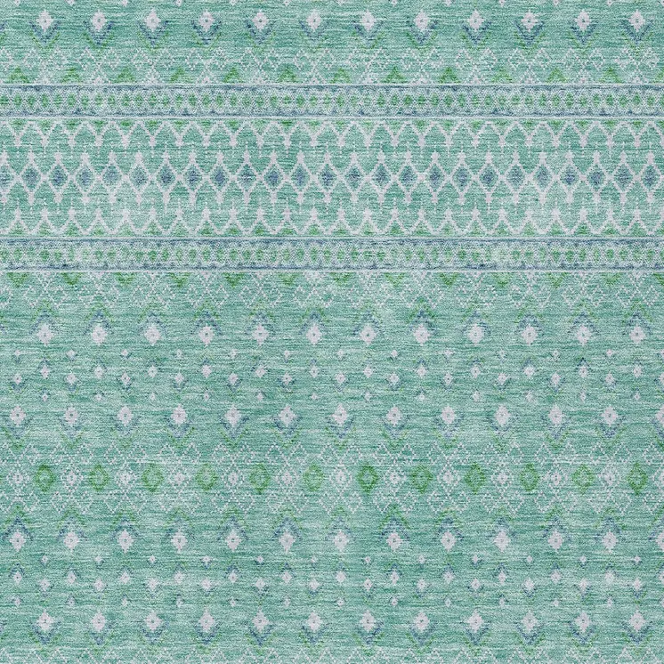 10' X 14' Aqua Teal Blue And Ivory Tribal Washable Indoor Outdoor Area Rug