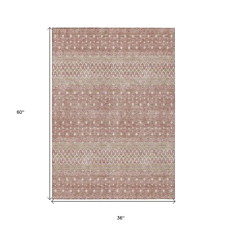 3' X 5' Blush Gold And Ivory Tribal Washable Indoor Outdoor Area Rug