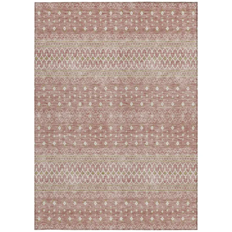 3' X 5' Blush Gold And Ivory Tribal Washable Indoor Outdoor Area Rug