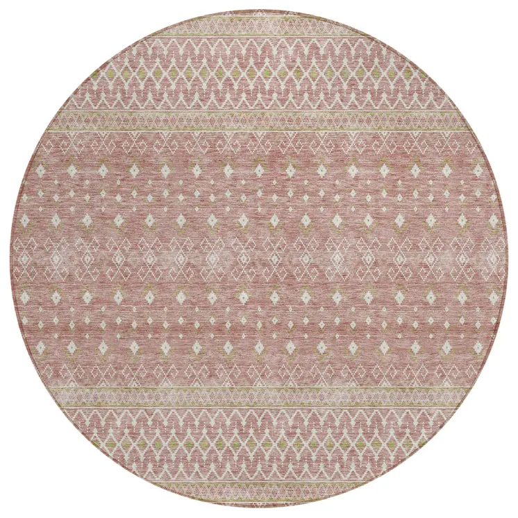 8' Blush Gold And Ivory Round Tribal Washable Indoor Outdoor Area Rug