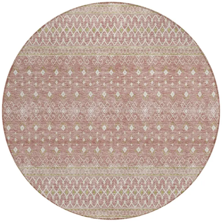 8' Blush Gold And Ivory Round Tribal Washable Indoor Outdoor Area Rug