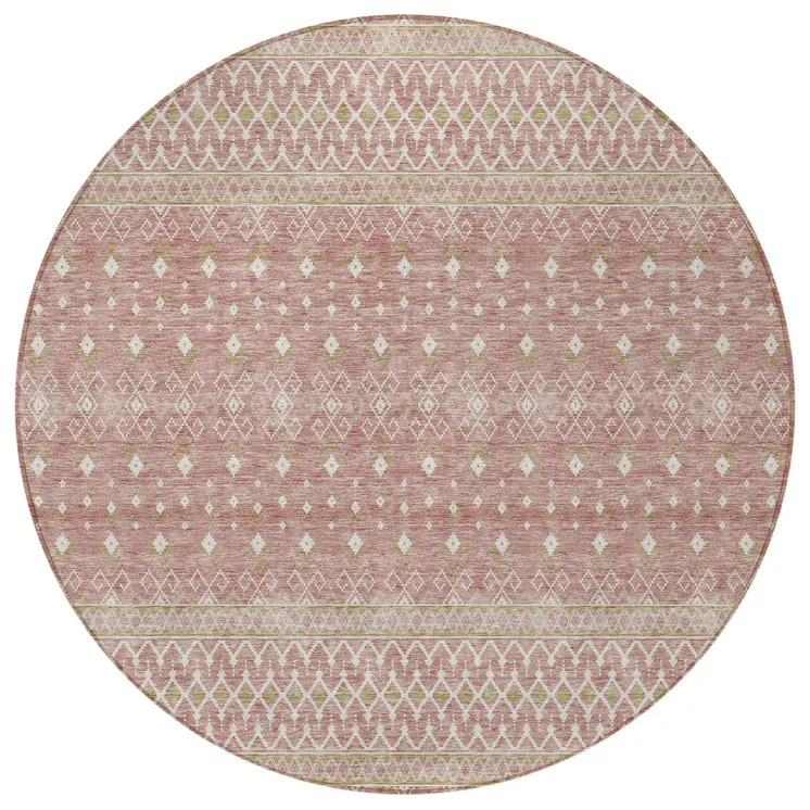 8' Blush Gold And Ivory Round Tribal Washable Indoor Outdoor Area Rug