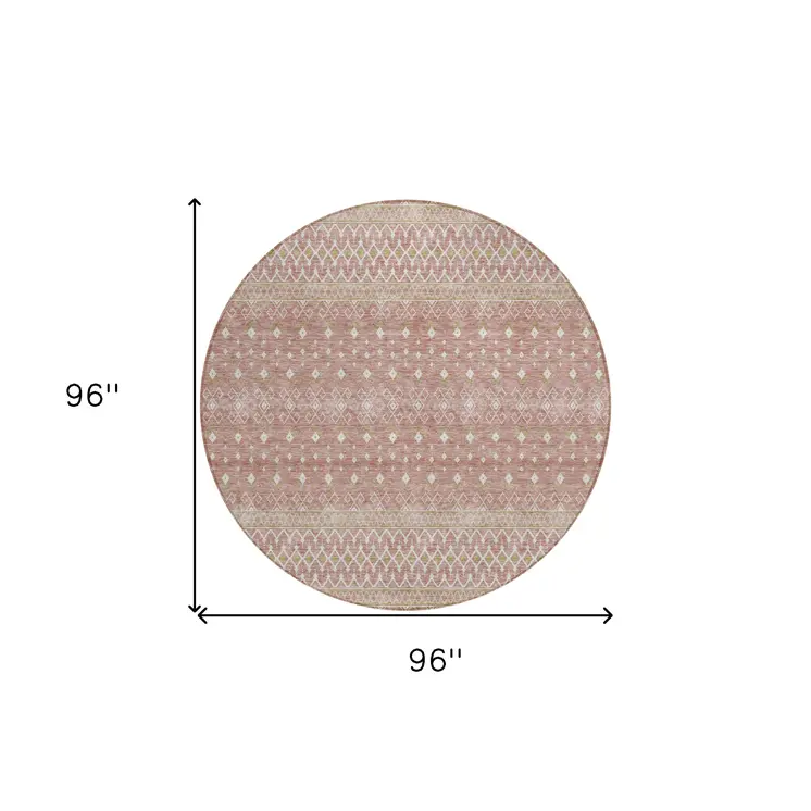 8' Blush Gold And Ivory Round Tribal Washable Indoor Outdoor Area Rug