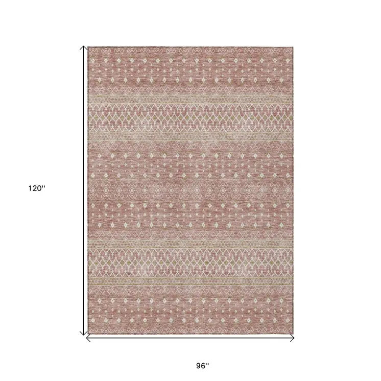8' X 10' Blush Gold And Ivory Tribal Washable Indoor Outdoor Area Rug