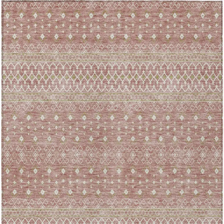 8' X 10' Blush Gold And Ivory Tribal Washable Indoor Outdoor Area Rug