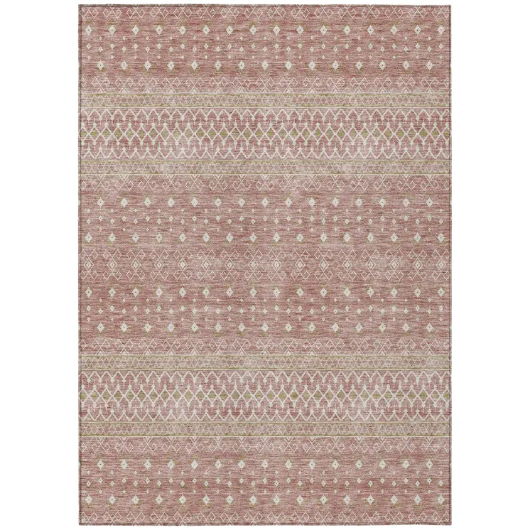 10' X 14' Blush Gold And Ivory Tribal Washable Indoor Outdoor Area Rug