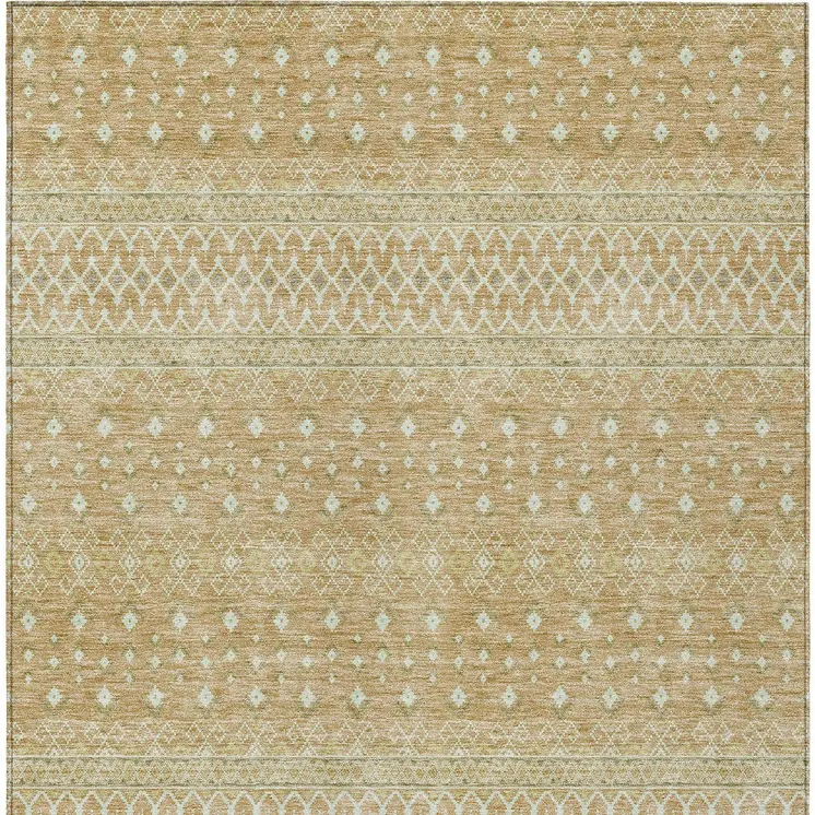 3' X 5' Copper Ivory And Olive Green Tribal Washable Indoor Outdoor Area Rug