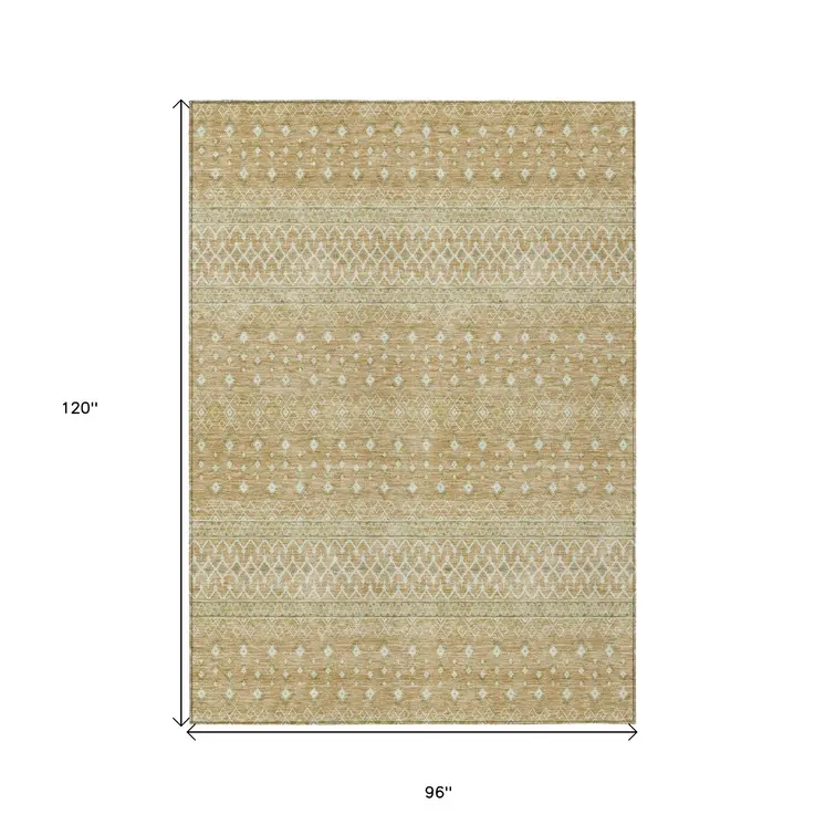 8' X 10' Copper Ivory And Olive Green Tribal Washable Indoor Outdoor Area Rug