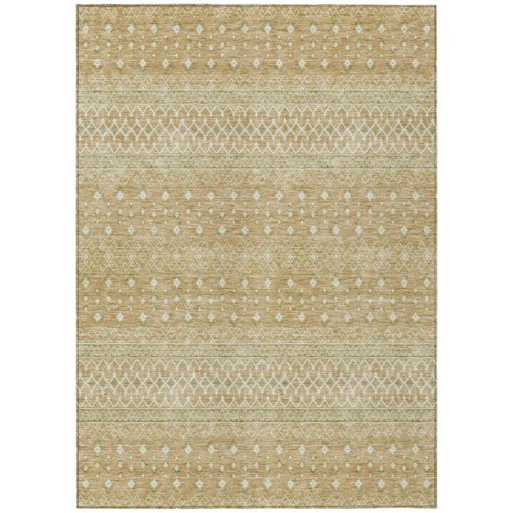8' X 10' Copper Ivory And Olive Green Tribal Washable Indoor Outdoor Area Rug