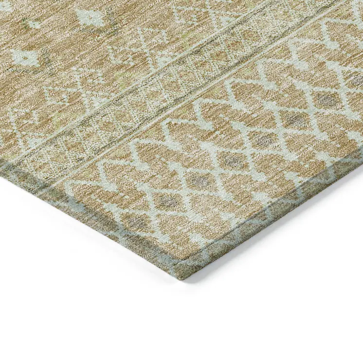 8' X 10' Copper Ivory And Olive Green Tribal Washable Indoor Outdoor Area Rug