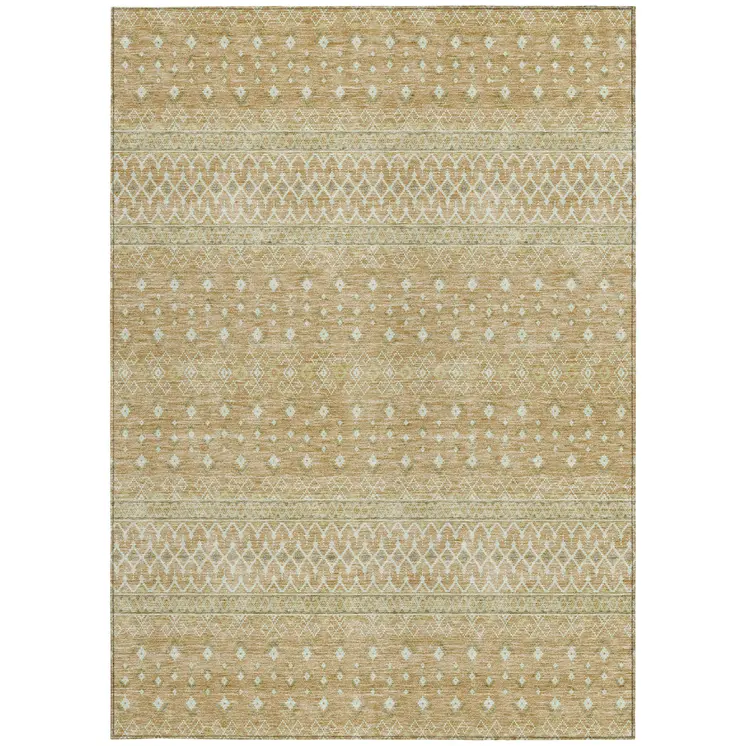 8' X 10' Copper Ivory And Olive Green Tribal Washable Indoor Outdoor Area Rug