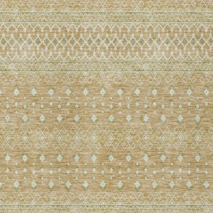 9' X 12' Copper Ivory And Olive Green Tribal Washable Indoor Outdoor Area Rug