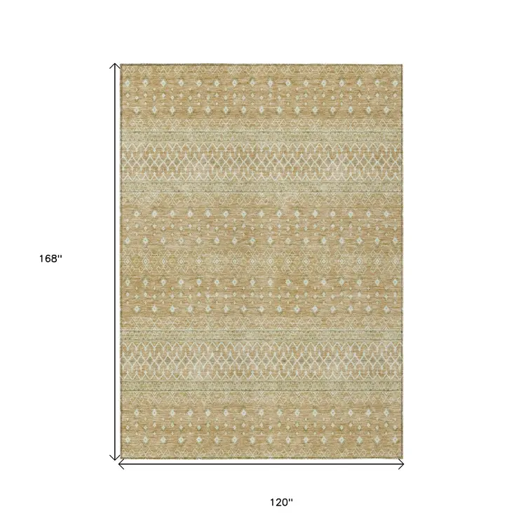 10' X 14' Copper Ivory And Olive Green Tribal Washable Indoor Outdoor Area Rug