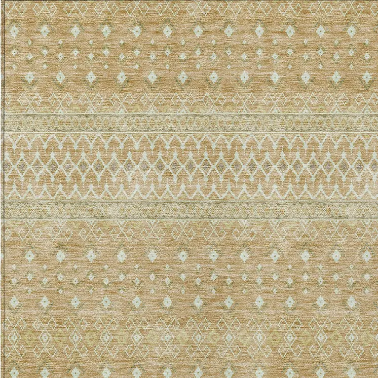 10' X 14' Copper Ivory And Olive Green Tribal Washable Indoor Outdoor Area Rug
