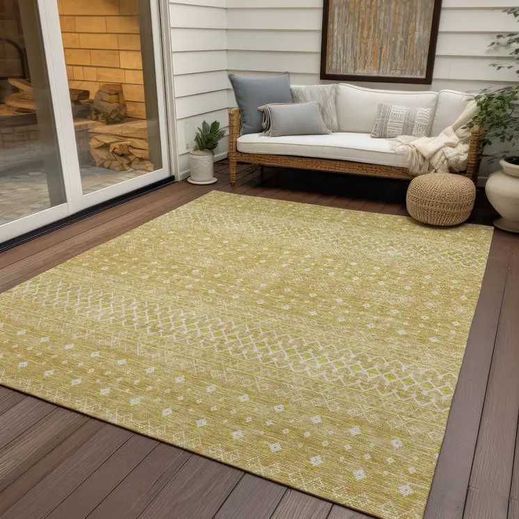3' X 5' Gold Ivory And Taupe Tribal Washable Indoor Outdoor Area Rug