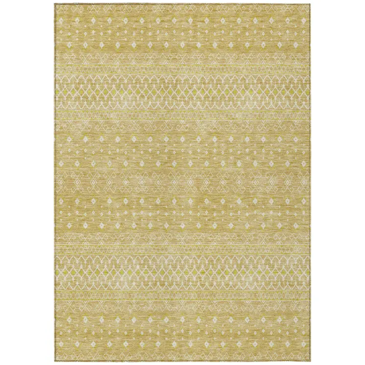3' X 5' Gold Ivory And Taupe Tribal Washable Indoor Outdoor Area Rug