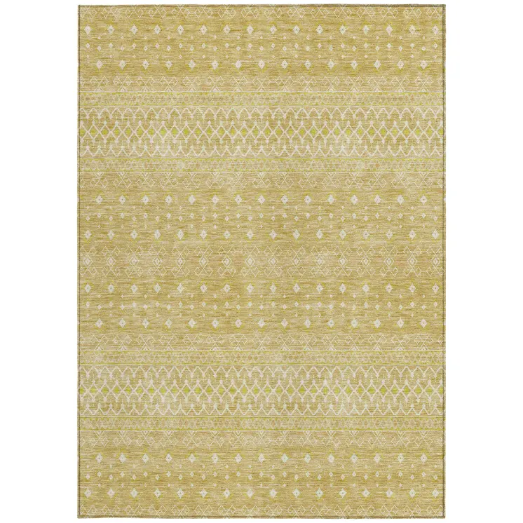 3' X 5' Gold Ivory And Taupe Tribal Washable Indoor Outdoor Area Rug