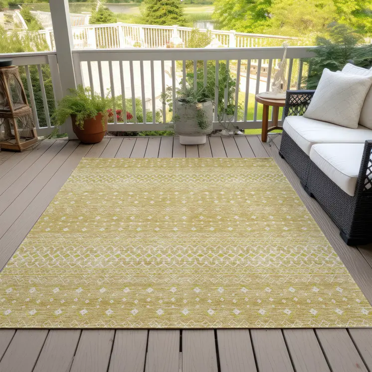 3' X 5' Gold Ivory And Taupe Tribal Washable Indoor Outdoor Area Rug