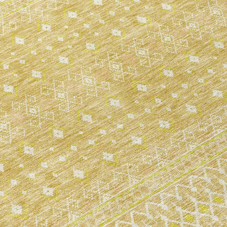 8' Gold Ivory And Taupe Round Tribal Washable Indoor Outdoor Area Rug