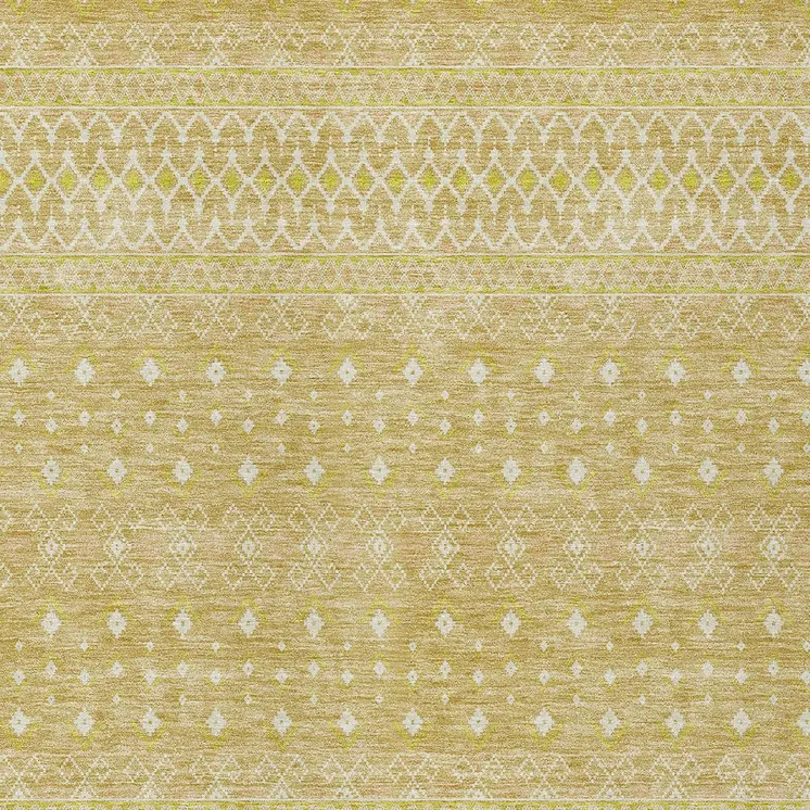 8' X 10' Gold Ivory And Taupe Tribal Washable Indoor Outdoor Area Rug