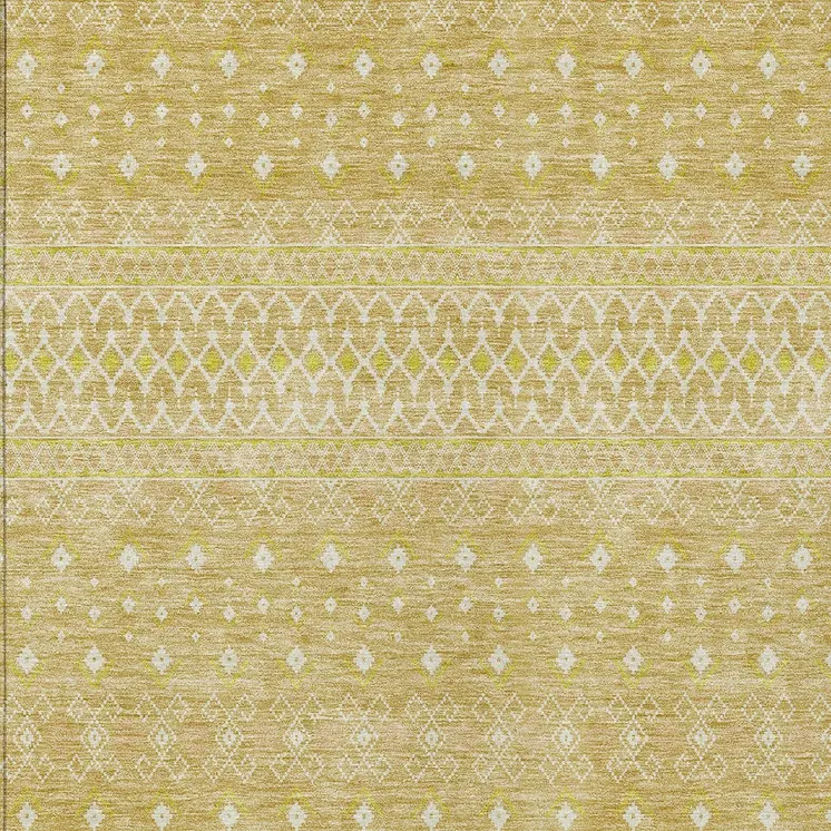 10' X 14' Gold Ivory And Taupe Tribal Washable Indoor Outdoor Area Rug