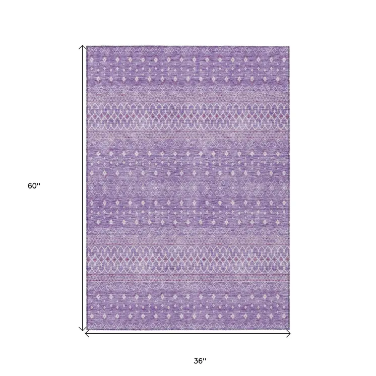 3' X 5' Lavender And Purple Tribal Washable Indoor Outdoor Area Rug